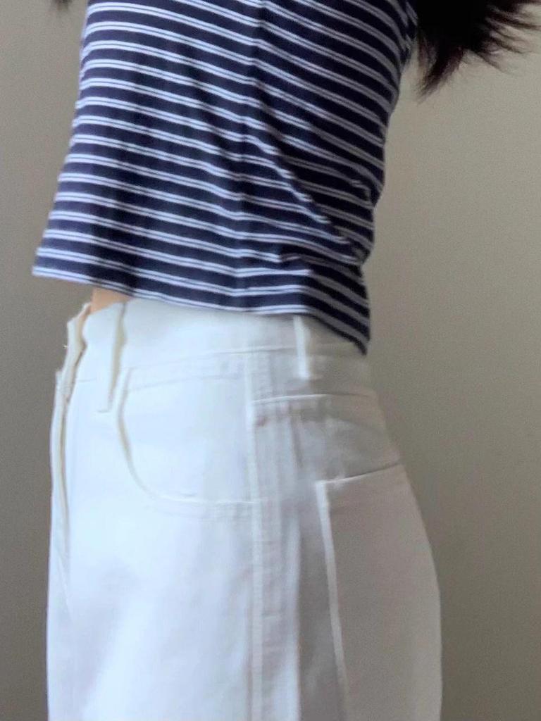 White High-Waist Plus Size Straight-Leg Jeans for Women - Spring Loose Fit Wide-Leg Pants