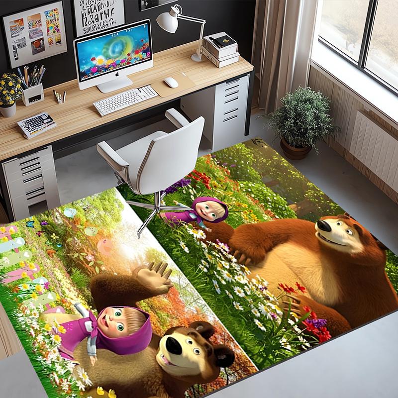 Masha and The Bear Pattern Rug, Indoor/Outdoor Mat, for Picnic, Gameroom, Bedroom, Office, Living Room, Home Decor Carpet, Birthday Gift