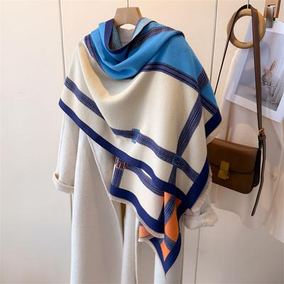 Luxury Color-Blocking Double-Sided High-End Warm Scarf Shawl Versatile Tassel Imitation Cashmere Women'S Winter Scarf