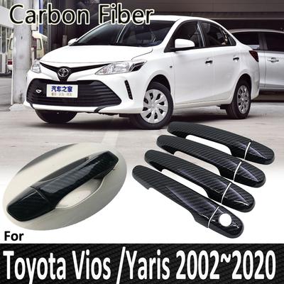 Schwarze Kohlefaser für Toyota Vios Yaris XP40 XP90 XP150 2002~ 2003 2004 2005, Chrom-Türgriffabdeckung, Refit-Auto
