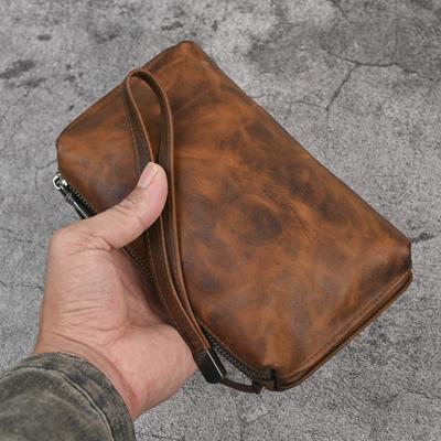 Men's Genuine Leather Handbag, Soft Leather Handbag, Retro Cowhide Long Wallet, Casual Mobile Phone Bag, Minimalist Handbag Trend