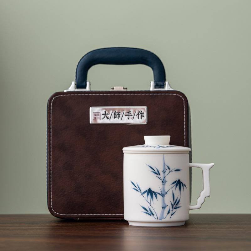 

Hand-painted office cup, plain-fired suet jade porcelain ceramic cup, graduation season gift, business company annual meeting gift tea set 401-500ml