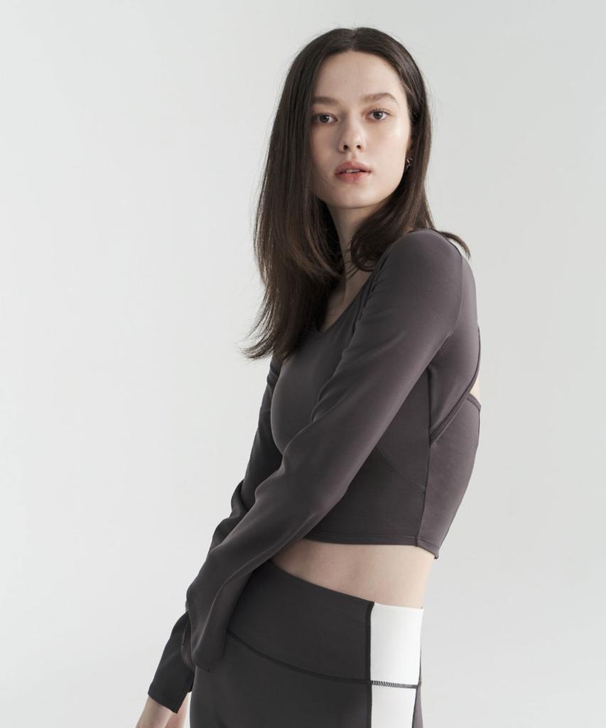 FOETTE Leaf Long Sleeve Crop Top - Charcoal