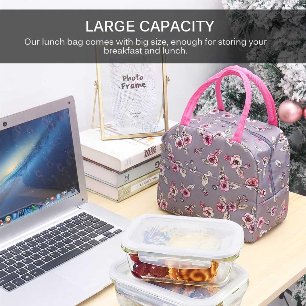 Lunch Bag Carry Holders Containers Rose Pattern Picnic Organizer Container Worker Student Food Storage Bags Carrying Pouches