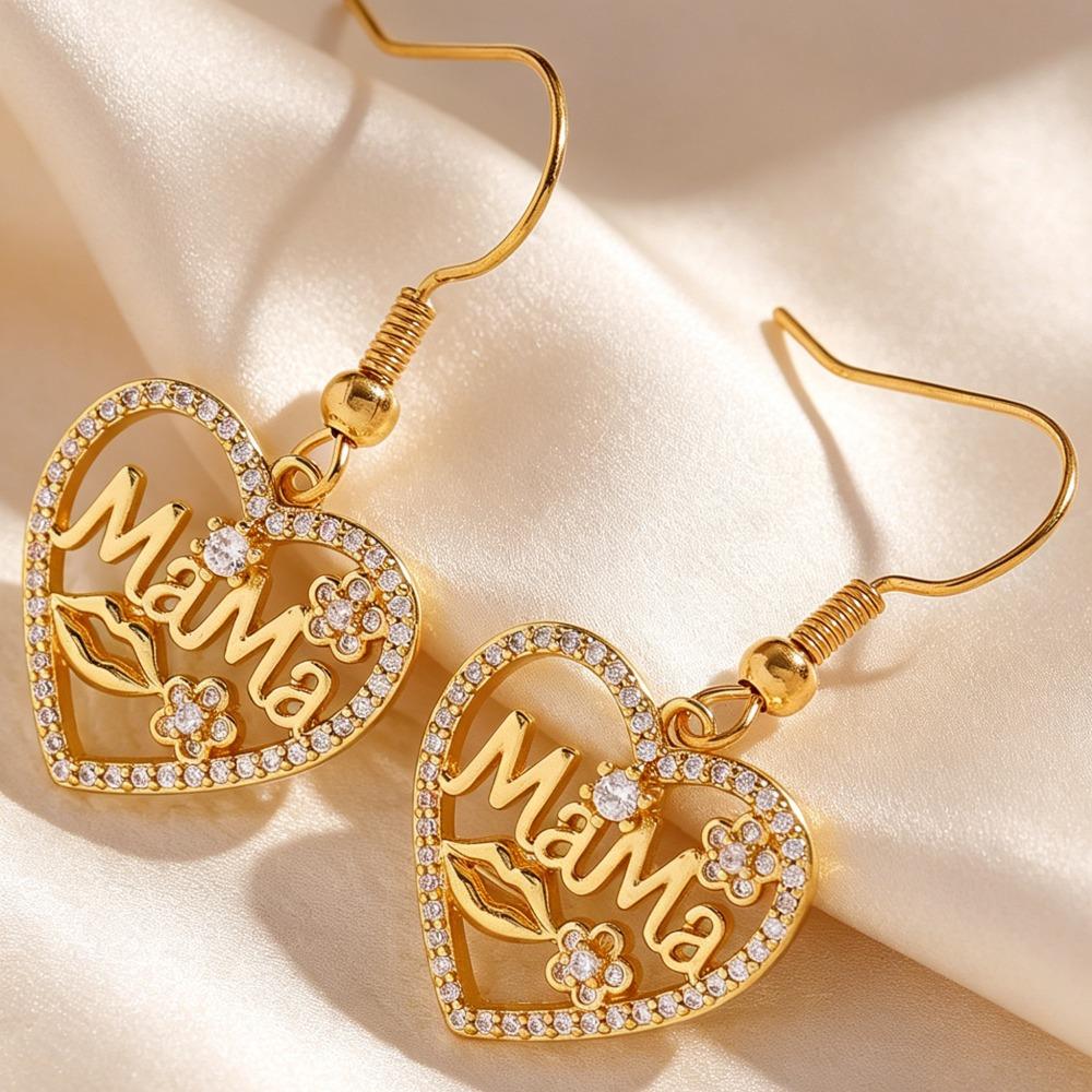 Mama Micro-inlay Zircon Flower Hollowed-out Heart Pendant Necklace Earrings Sets for Women Exquisite Mother's Day Gifts Jewelry