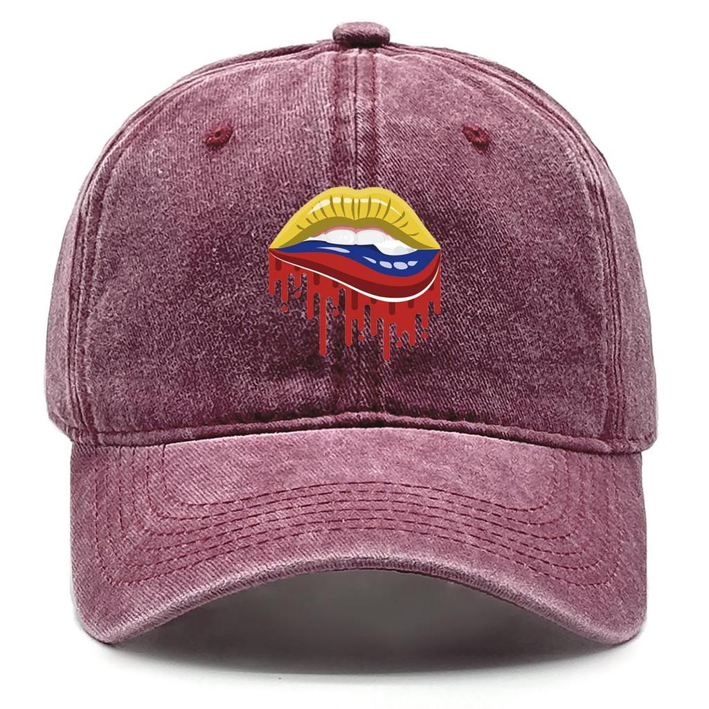 Colombia Flag Mouth Print Snapback Baseball Hat, Patriotic Mesh Hat Stylish Curved Brim Retro Leisure Adjustable Sun Hat