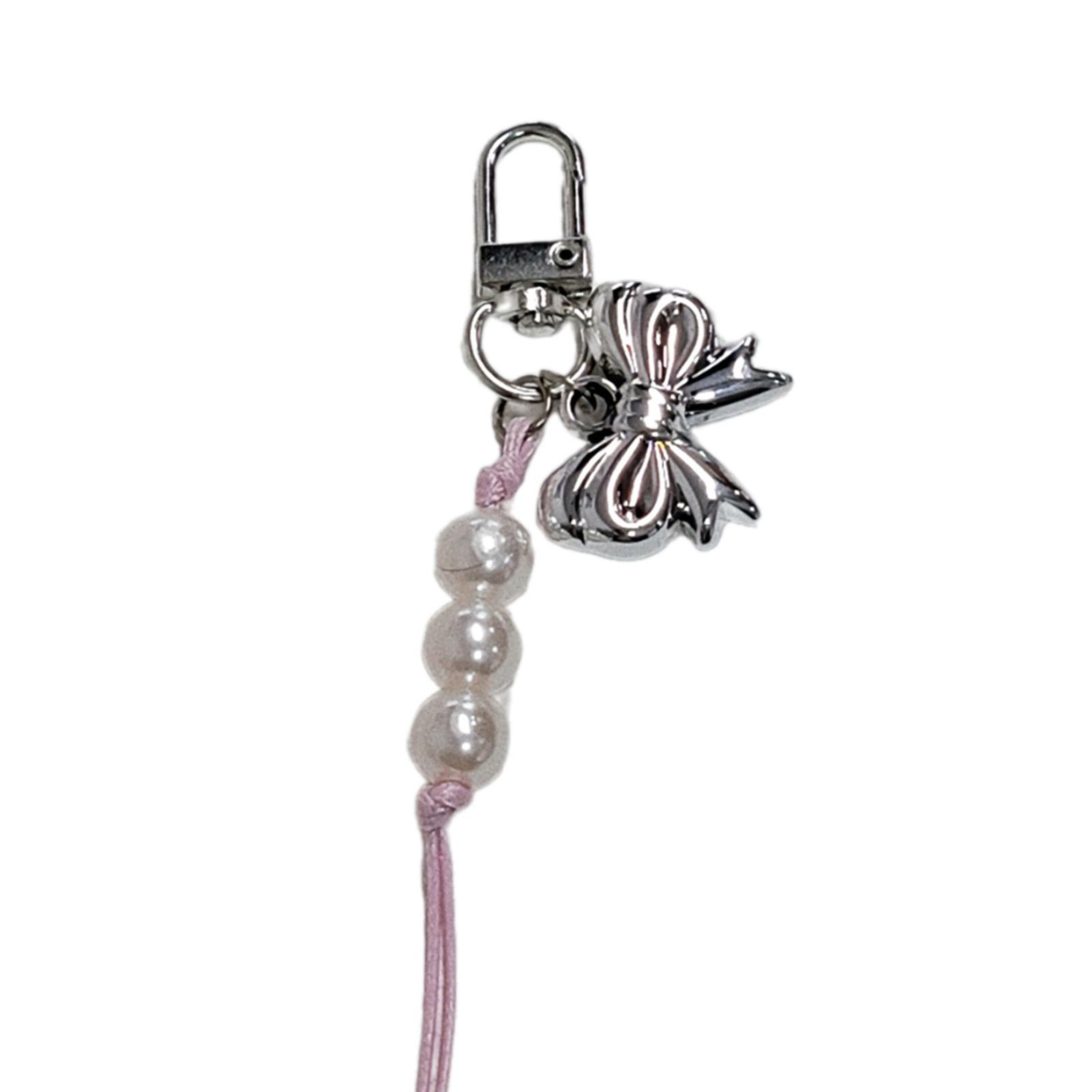 

Брелок с подвеской в виде бантика и сердца для девочек, милый и стильный шарм для сумки, съемный шнурок для телефона, брелок ручной работы, ювелирное изделие C