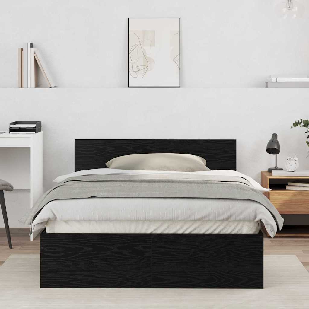 Bed Frame in Black Oak Look 193 x 125 x 70 cm Particleboard