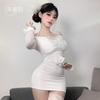 Domila Sexy Spice Girls Pure Sex Underwear Three-dimensional Butterfly One-word Neck Long Sleeve Short Skirt Slim F671