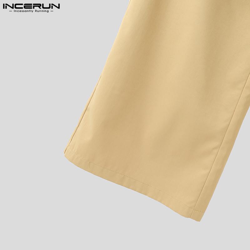 INCERUN Pánské kalhoty se zipem v pase, s volánovými vrstvami, ležérní, dlouhé, rovné kalhoty