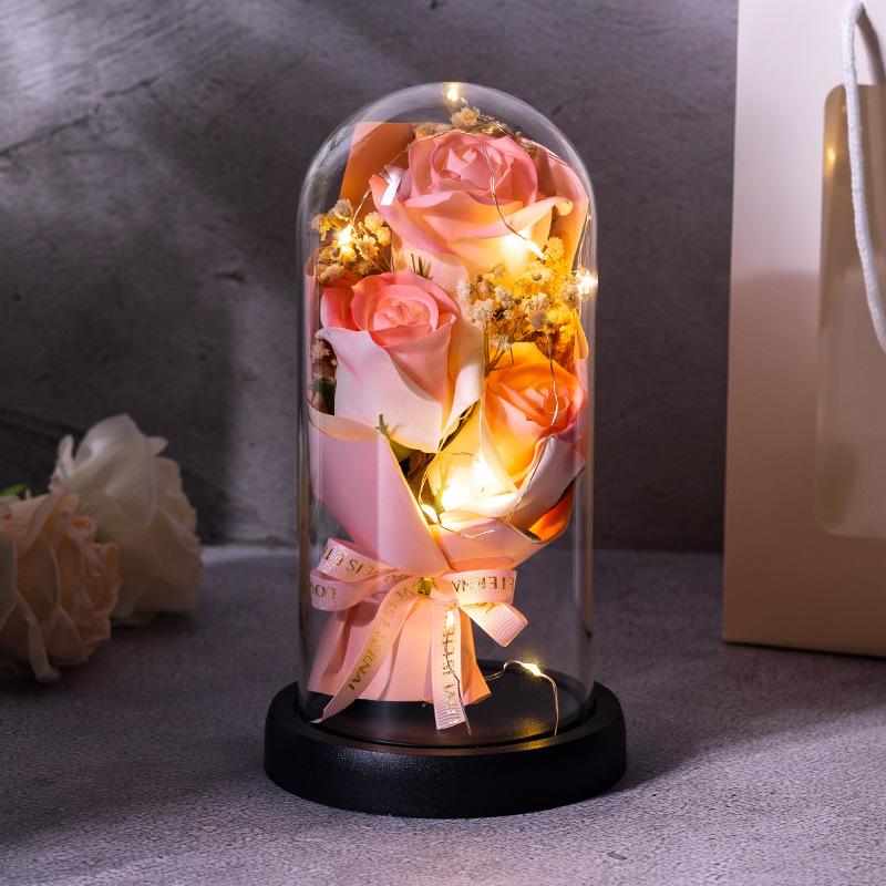 Valentine's Day Birthday Gift Glass Cover Eternal Flower Dried Flower for Girlfriend Rose Gypsy Practical Ornament