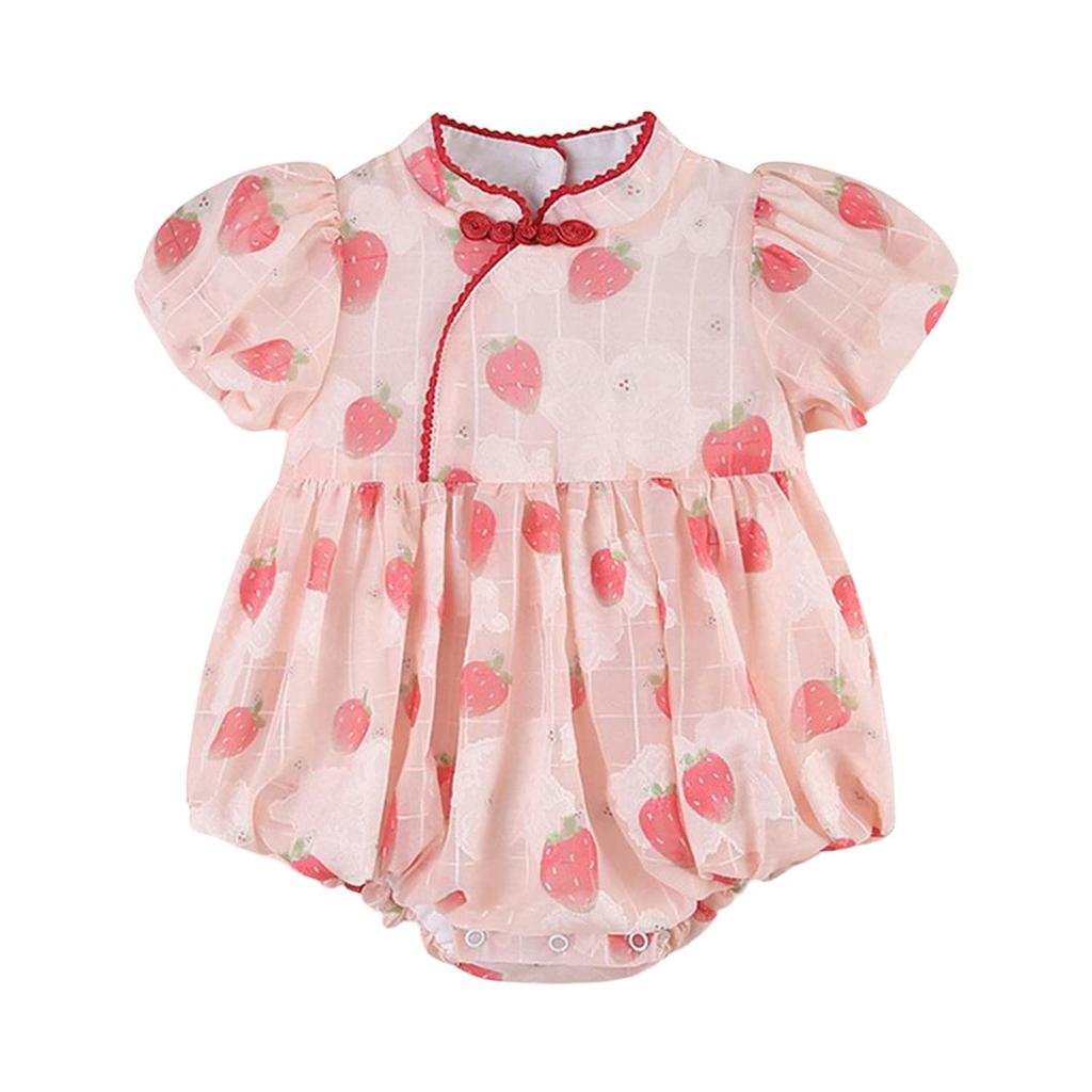 Romper Jumpsuit Bodysuit Christmas Wear for Girls Newborn Baby Summer Strawberry Print Pink 6Months [Misia Luxury] [27174-27178]