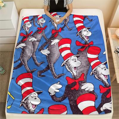De Kat op de Hoed Print Flanellen Deken, Hoge Kwaliteit Comfortabel voor Alle Seizoenen, Woondecoratie, Warmte en Comfort