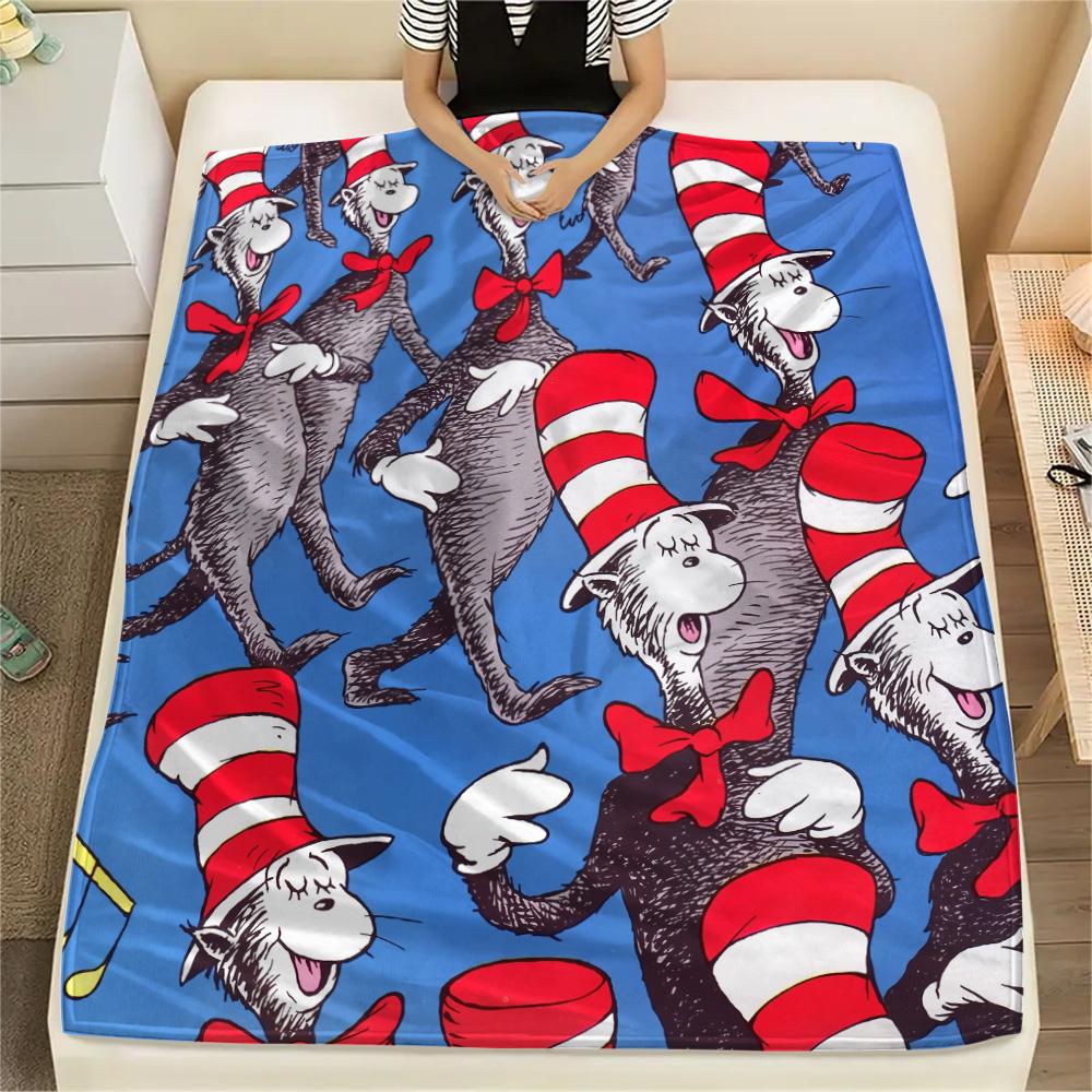 The Cat in the Hat Print Flannel Blanket, High quality Comfortable for All Seasons, Home Decor, Warmth and Comfort