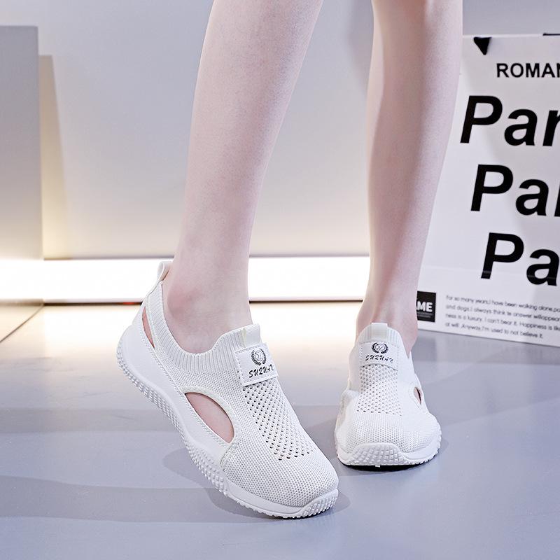 2025 Girls' Summer Korean Style Flyknit Hollow-Out Casual White Shoes K1506