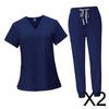2x Women Uniform Scrubs Set Top And Pants V Neck Comfortable with Pockets Work Clothing Nurse