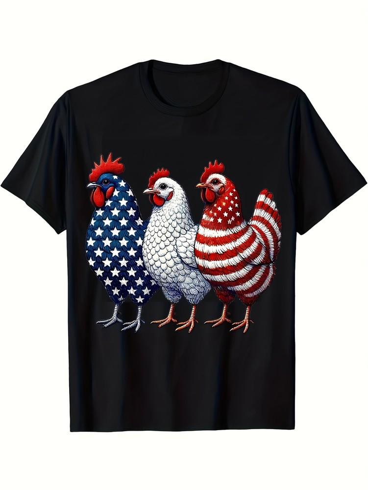 Patriotic American Chickens Red White Blue Tee