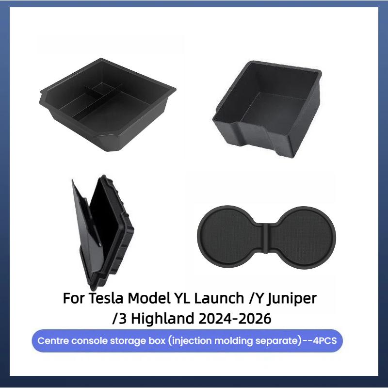 For Tesla Model YL Launch /Y Juniper/3 Highland 2026 Center Armrest Hidden Storage Box Coaster Console Organizer Box Accessories