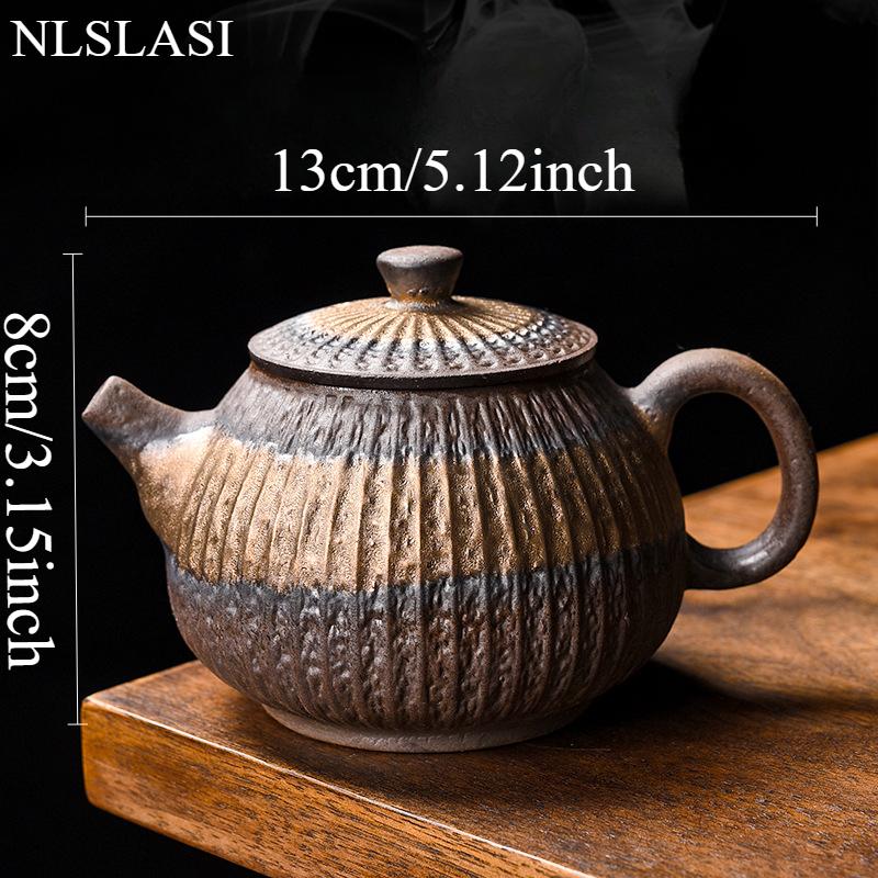 

8.5x13cm Coarse Pottery Striped Teapot Household Hand-held Teapot Chinese Style Tea Pot Tea Set Accessories Living Room Supplies