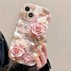 Pink Rose Flowers Cream Wave Edge Phone Case For iPhone 17 16 Pro Max 15 14 Plus 13 12 11 Pro Max 16e 17e Shockproof Soft Cover