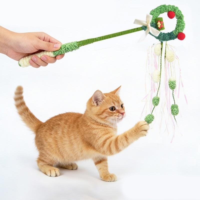 Katzen-Spielangel zur Anregung der Neugier von Katzen, Stab mit Quasten, Weihnachten, für aktive Haustiere und lustige Bewegung