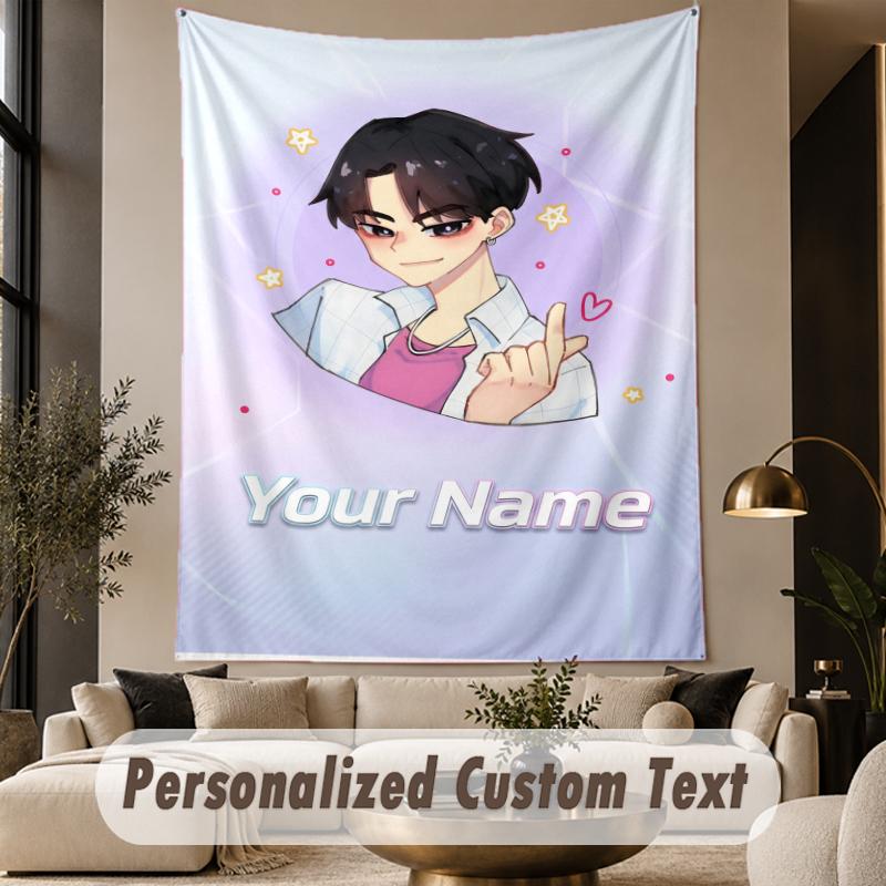 Custom Text Tapestry Kpop Demon Hunters Print Wall Tapestry Indoor Living Room Wall Decor