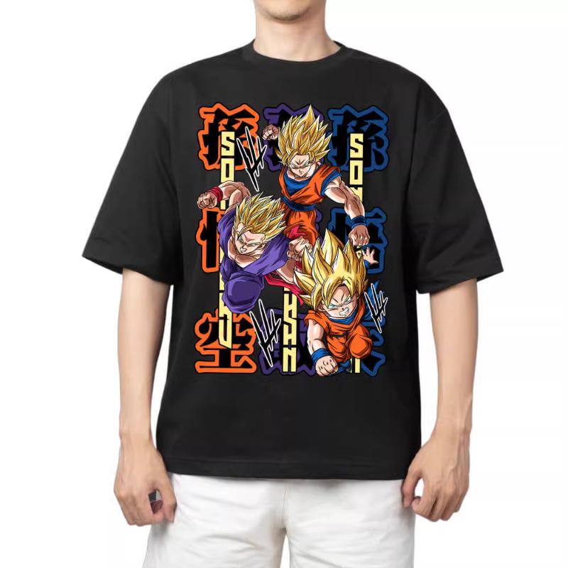 T-Shirt für Herren Dragon Ball Muster Gedruckt Sommer Retro Ausschnitt Locker Große Größe Vielseitig Kurzärmliges T-Shirt Kleidung Oberteil
