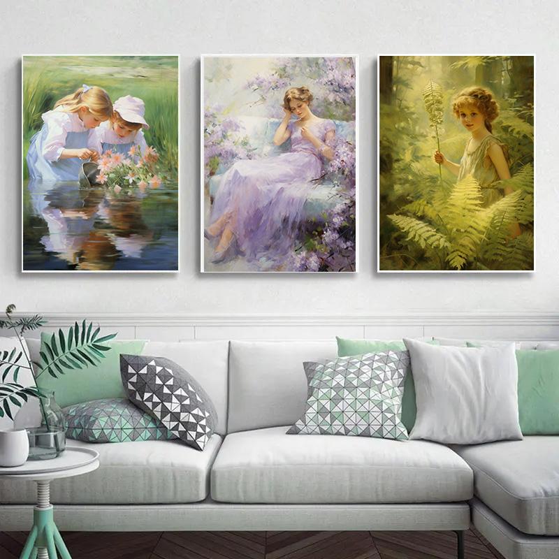 Little Girl Decoration Pictures Room Wall Art Canvas Painting Decor for Room Virgin Mary Interior Paintings Retro Decorative