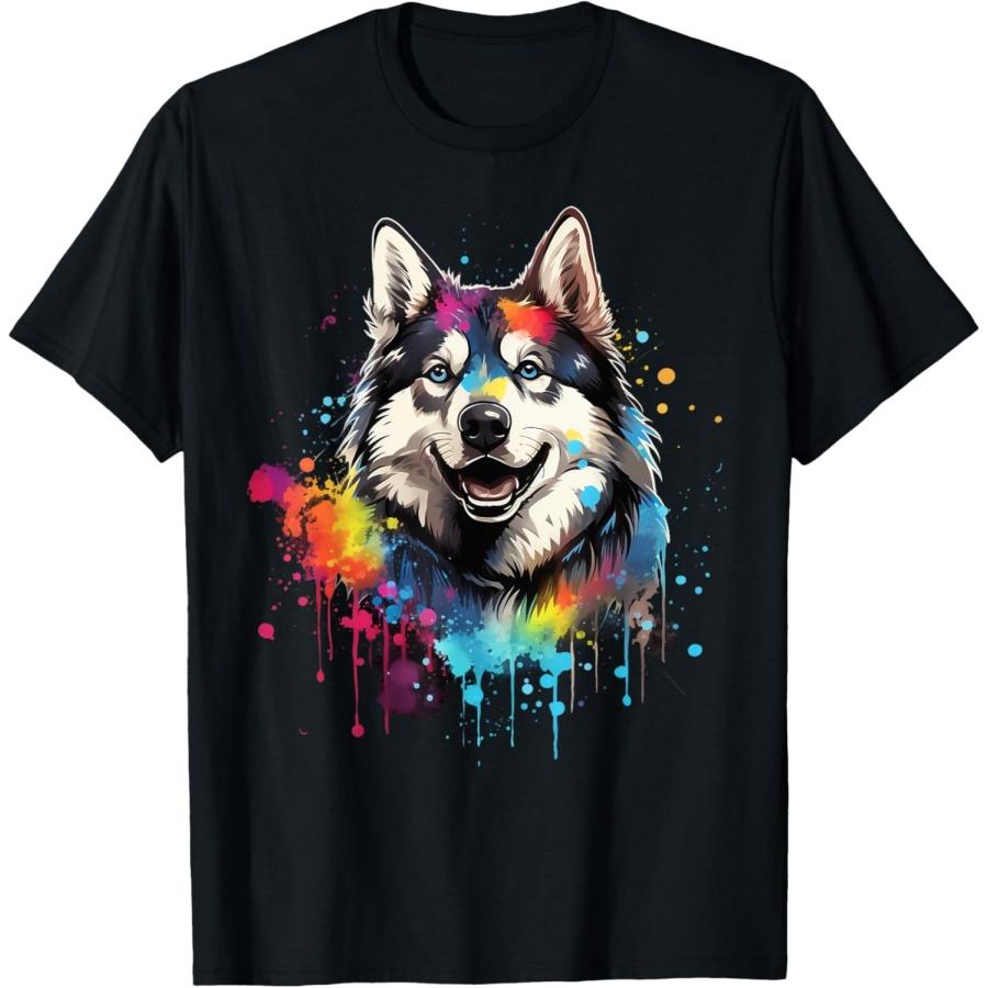 Cute Alaskan Malamute Dog on painted Alaskan Malamute T-Shirt XXXXXL чёрный