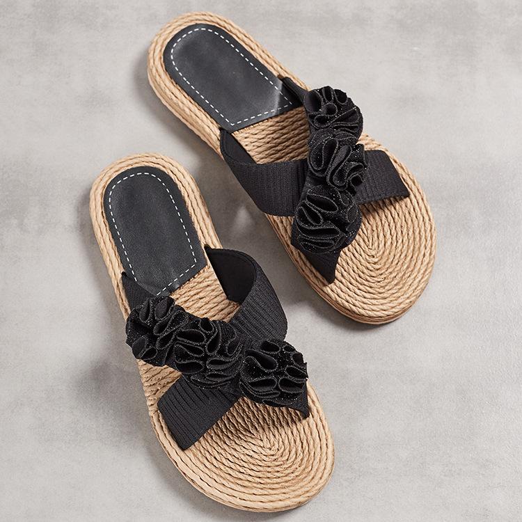 Handmade Ladies Home Slipper Women Sandals Casual Outdoor Cross Slippers Female Summer Beach Wear Flowers Flat Heel Shoes
