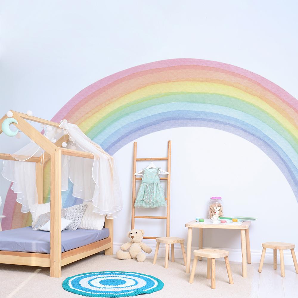 Large Rainbow Pastel Wall stickers Mural Nursery Kids Room Wall Decals Baby Shower Playroom Decorations Baby Boy Girl Gift
