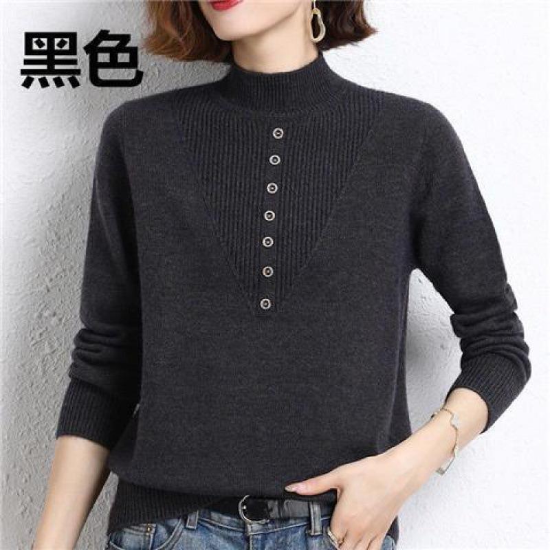 New sweater semi-turtleneck bottoming shirt medium and old women's autumn and winter clothes with knitted warm and thickened inside