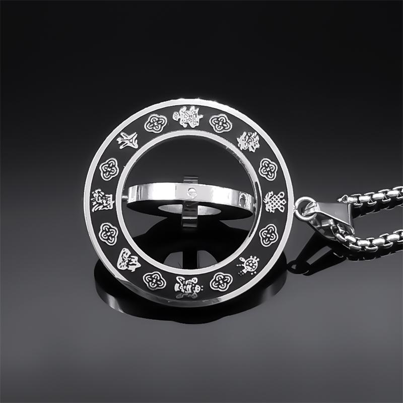 Buddhismus Chinesisches Tierkreiszeichen Lotus Drehbar Halskette für Männer Frauen Edelstahl Neun Paläste Bagua Amulett Kette Schmuck NZZZ172