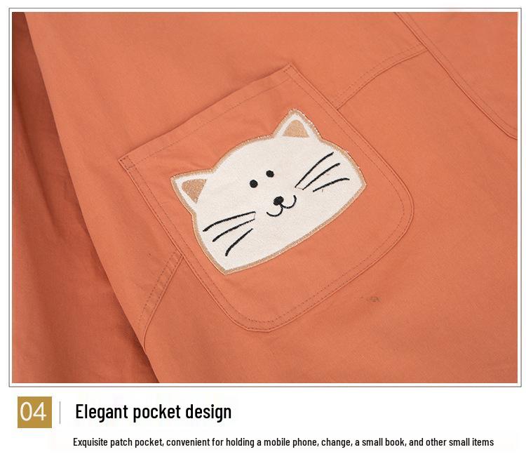 Long Sleeve Pure Cotton Cartoon Smock: Stain-Resistant Apron for Painting, Coffee Shops, and Home Kitchen Use.