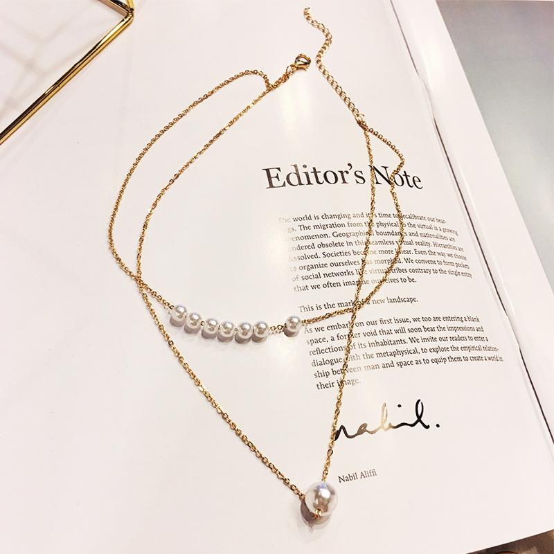 Double Pearl Necklace Choker Female Korean Neck Jewelry Neckband Student Necklace Collarbone Chain Mother Of Pearl