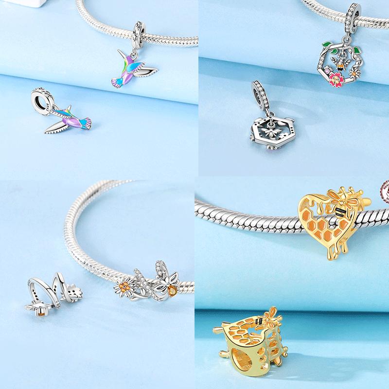 Original Copper Animal Colorful Parrot Jade Series Charms Hummingbird Bird Beads Pendant Fit Diy Bracelet Women Jewelry Gift