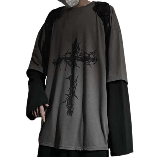 

Мужская футболка Имитация двойки Хип-хоп Шиповник Темный Летний Топ для Повседневной Носки M серый