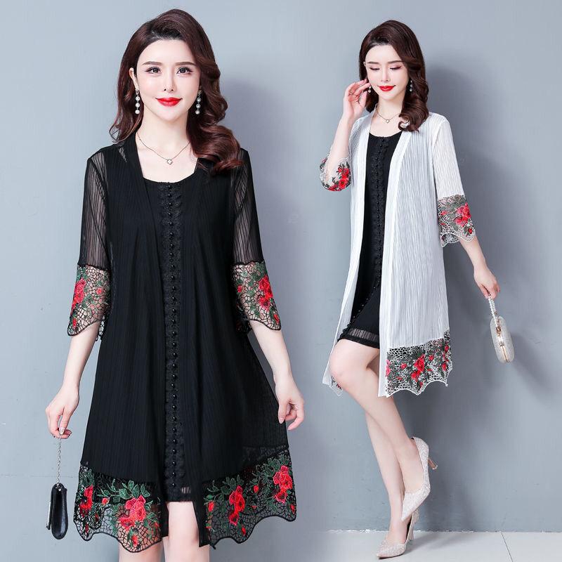 Sonnenschutzkleidung Damen Oberbekleidung Eisseide Strickjacke Dünne Außenschicht Mesh Spitze Top Mittellanges Hemd