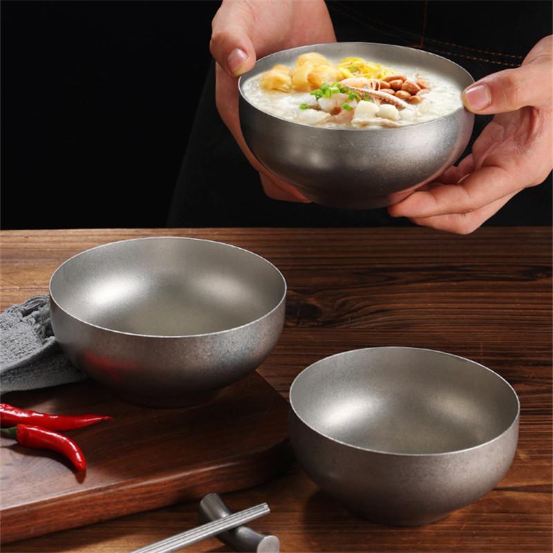 Retro Single-layer Stainless Steel Rice Bowls Sauce Bowl Mini Deep Hot Pot Barbecue Snow Gray Soup Fruit Dishes Tableware