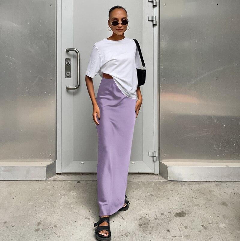 

Satin Black Trumpet Skirt Slim High Waist Skirts Fashion Women Summer Solid Office Lady Long Skirt Female Elegant XL фіолетовий