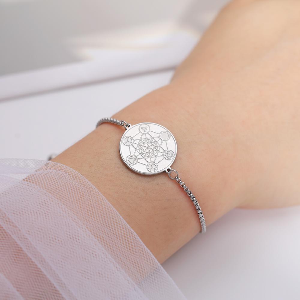 Dawapara Metatrons Cube Kabbalah King Solomon Seal Monedă Brățară Cadouri pentru femei Geometrie Sacră Amuleta Bijuterii din oțel inoxidabil