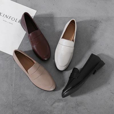 Retro Britischer Stil Damen Lederschuhe Herbst Flache Freizeit Slipper Mode Slip-on Runde Zehenpartie Büro Arbeitsschuhe Zapatillas Mujer