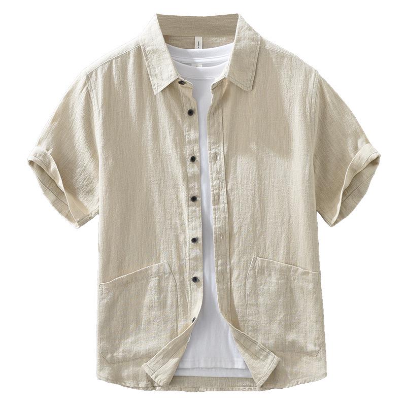Men's Summer Japanese Style Ramie Short Sleeve Shirt - Casual, Loose, Fashionable, Versatile Top