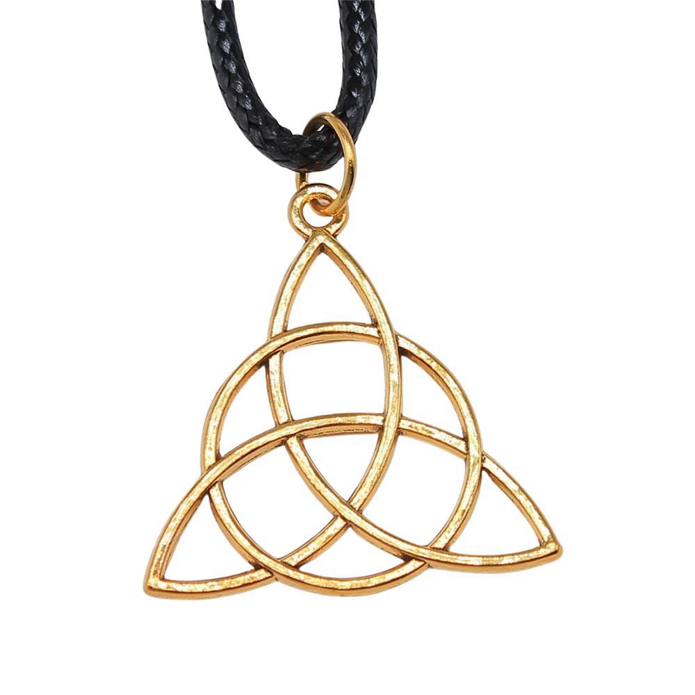 Triquetra Celtic Knot Pendant Necklace Wiccan Occult Protection Jewelry With 45cm Leather Chain