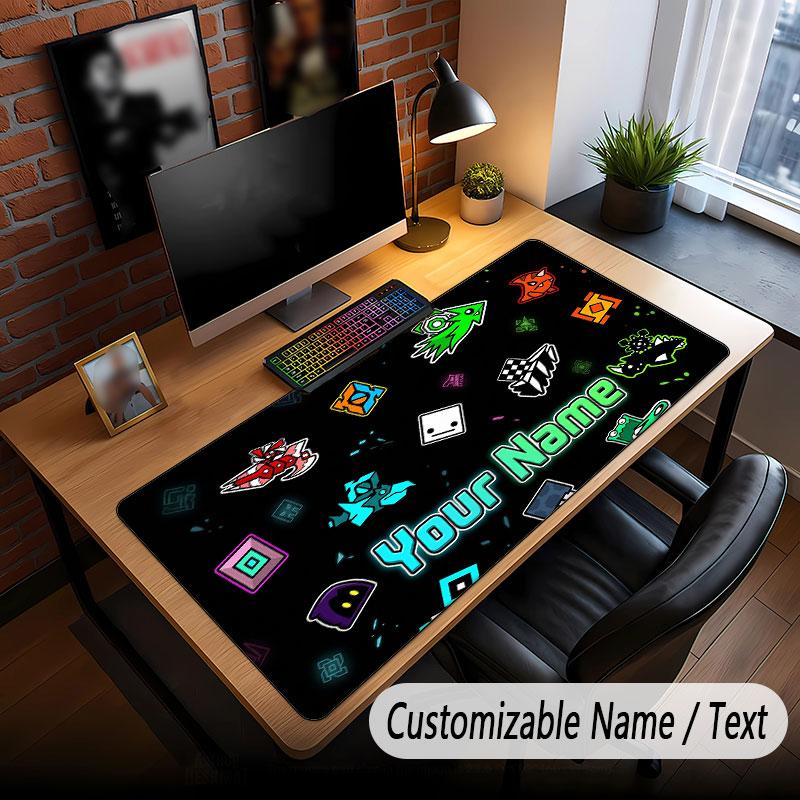 Tappetino per Mouse Grande con Testo Nome Personalizzato, Tappetino Esteso Morbido Antiscivolo Geometry Dash per Ufficio Domestico