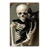 1pc Halloween Skull Black Cat Metal Sign 8x12 Inch 2D Flat Printed Iron Tin Square Wall Hanging Decor Vintage Retro Spooky