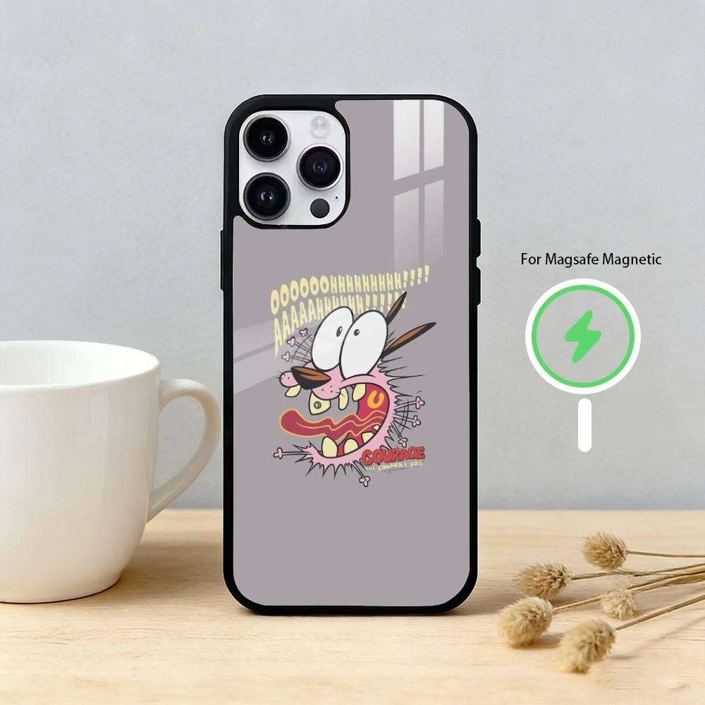 Cartoon C-COURAGE The C-Cowardly D-Dog Phone Case For iPhone 17 16 15 14 13 12 Pro Max Plus for Mirror Wireless Magnetic Cover