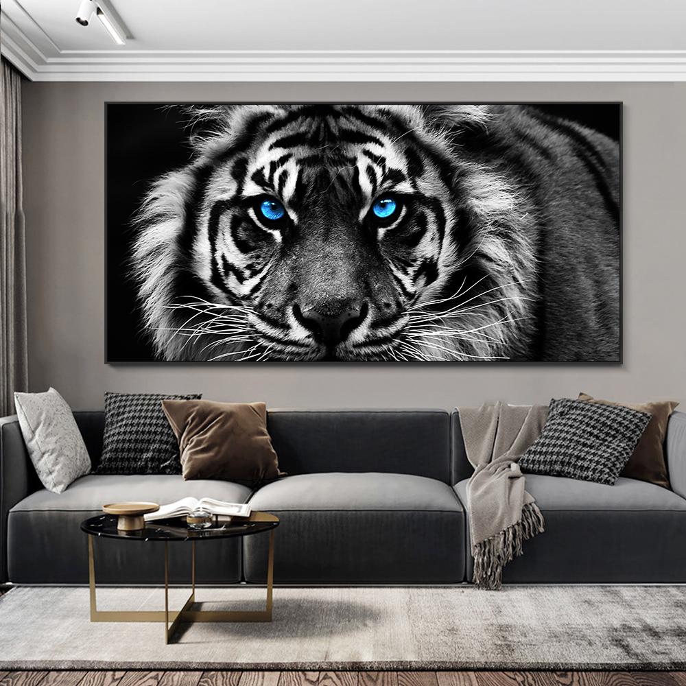 Modern Prints Canvas Art Black and White Tiger Head Painting Wall Art Posters Animal Art Picture For Home Decor
