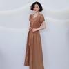 Elegant Pleated Waist-Cinched Solid Summer Dress