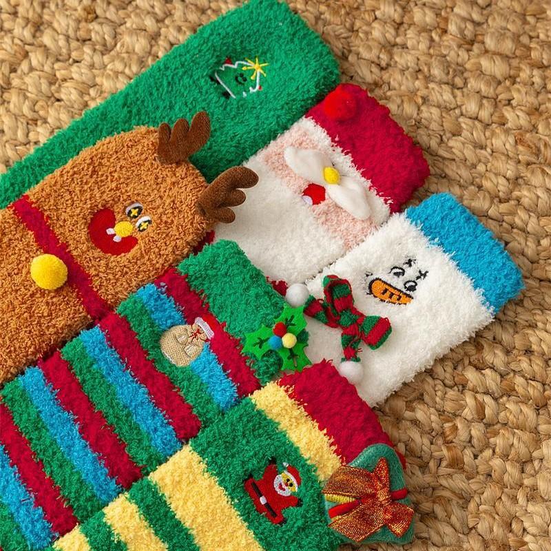 Christmas Stockings, Non-shedding Coral Fleece Half-fleece Stockings, Knee-high Stockings, Floor Stockings, Women's Thickened Warm Fleece Stockings